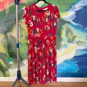Pink Magenta Floral Loft Midi Dress Size 10 / Medium